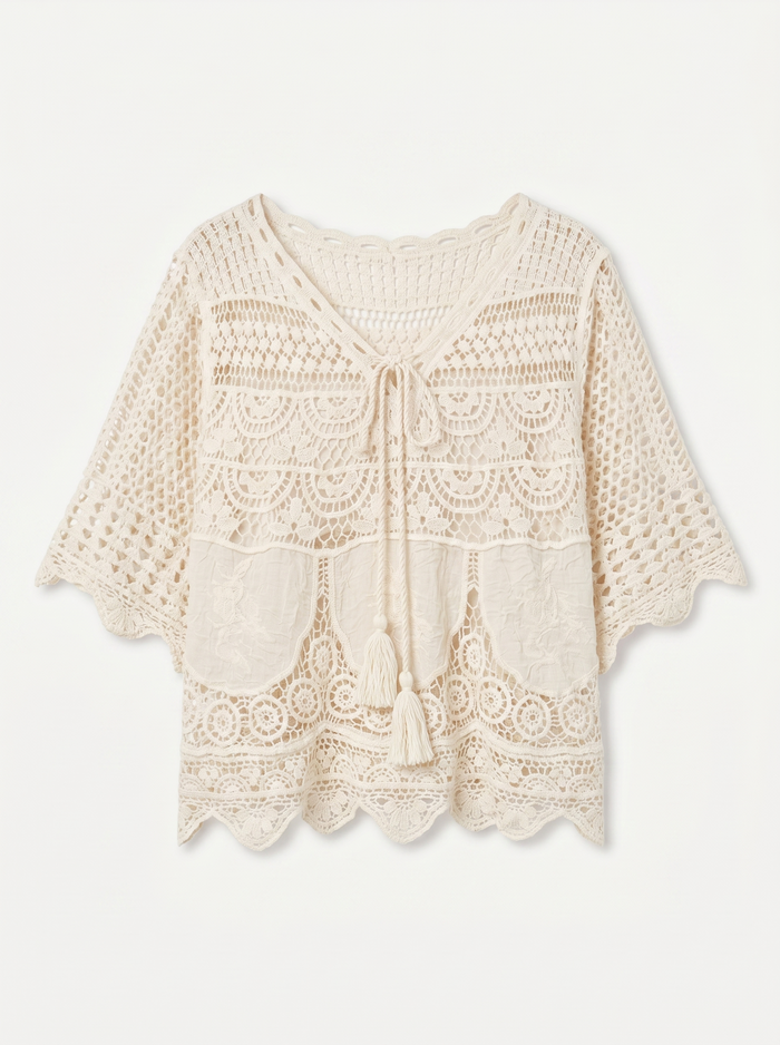 Leaves Crochet Tie Blouse
