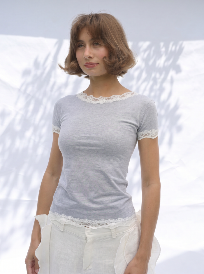 Cotton Half Sleeve Lace Top