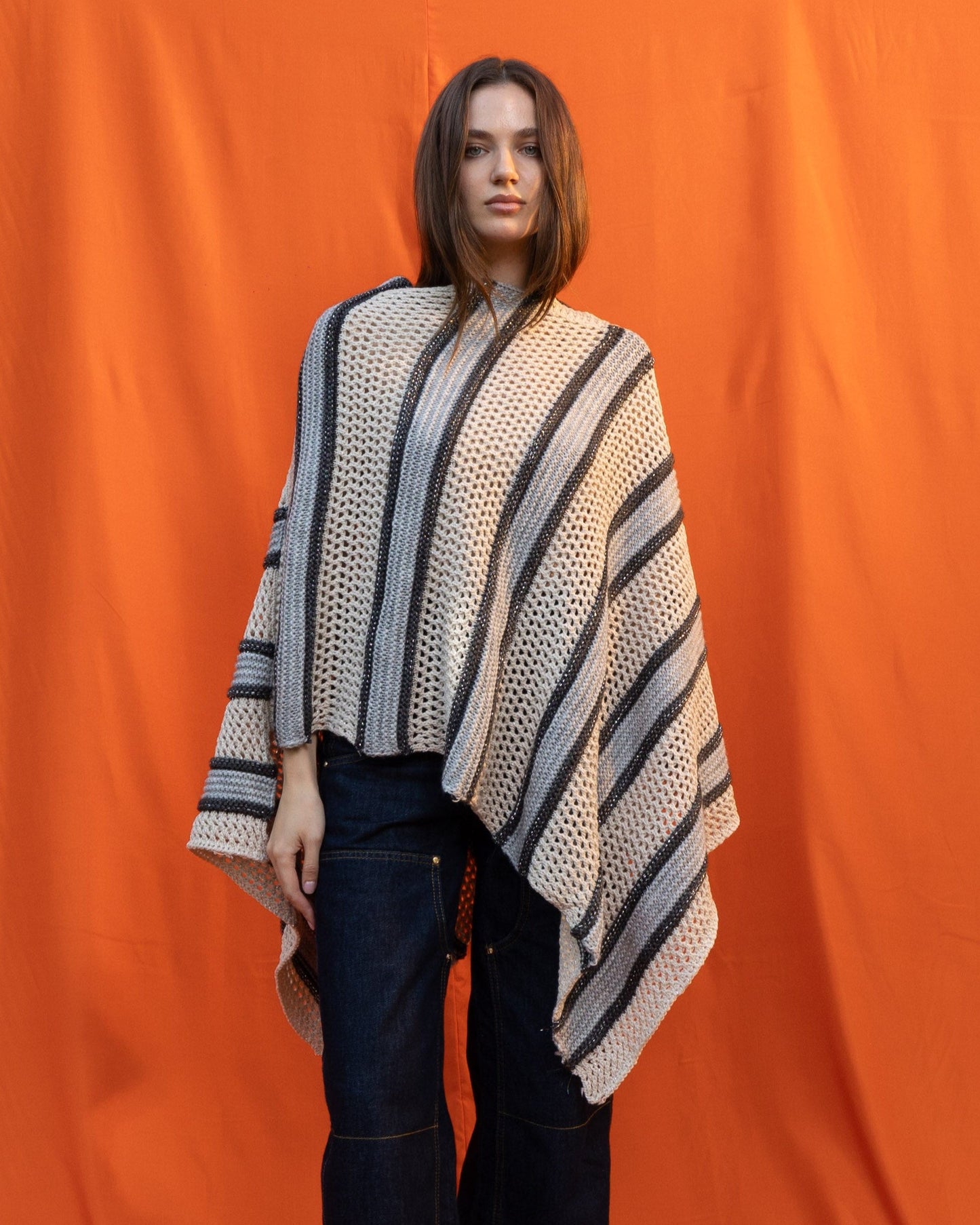 Cream Striped Poncho