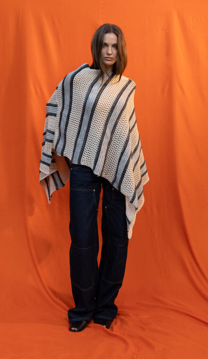 Cream Striped Poncho