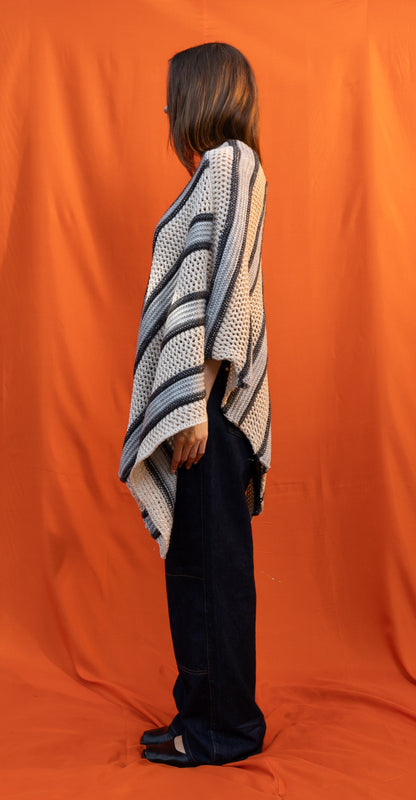 Cream Striped Poncho