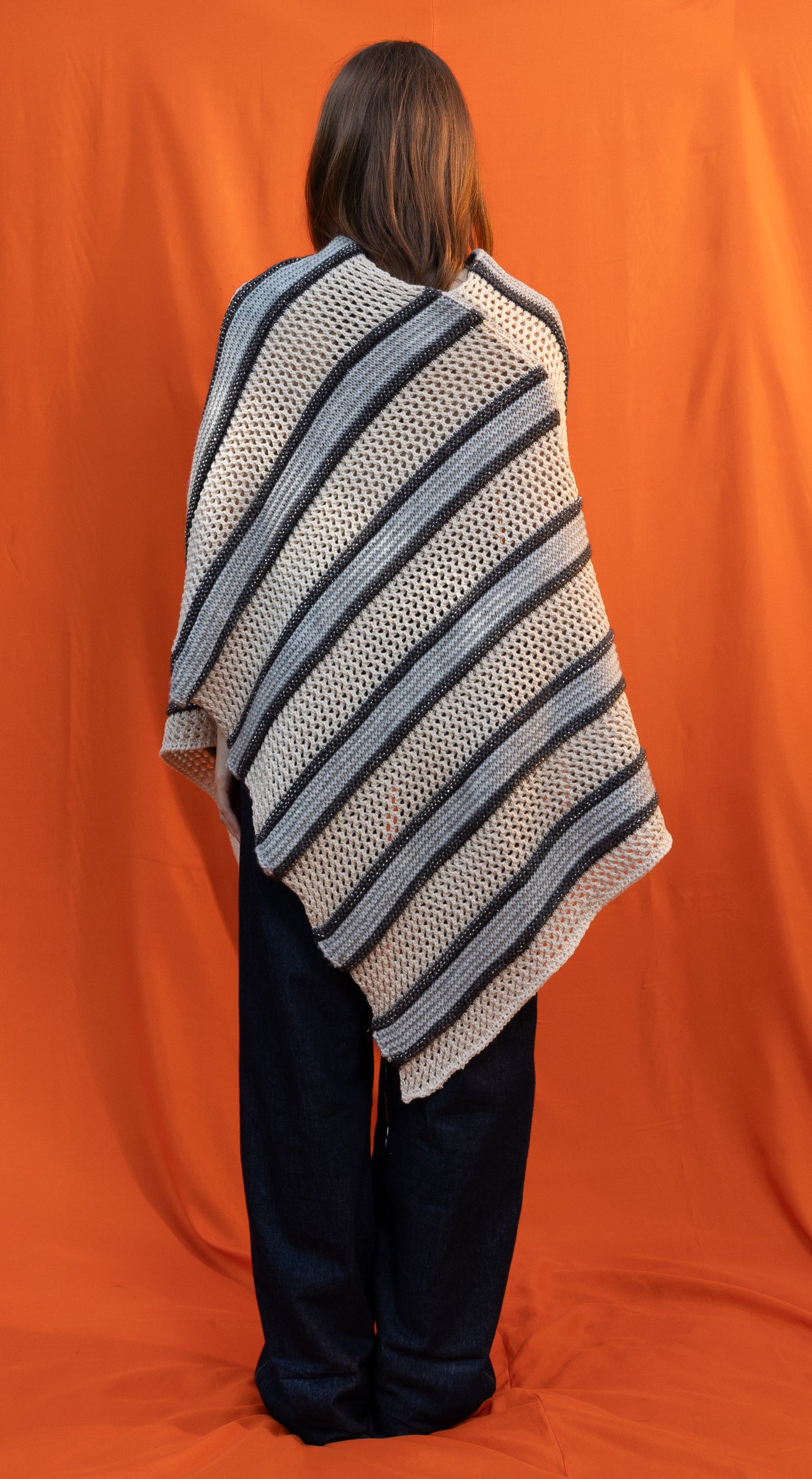 Cream Striped Poncho