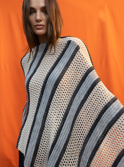 Cream Striped Poncho