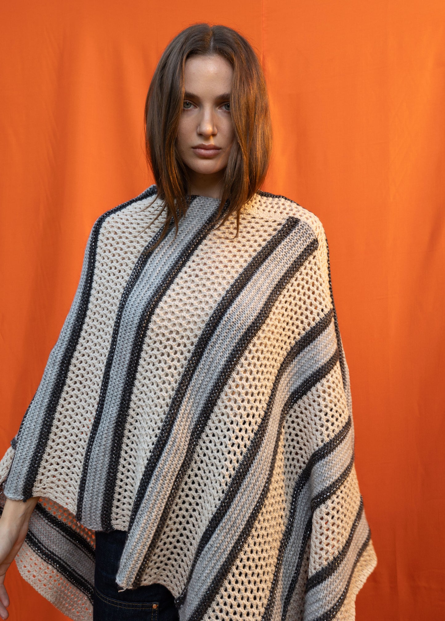 Cream Striped Poncho