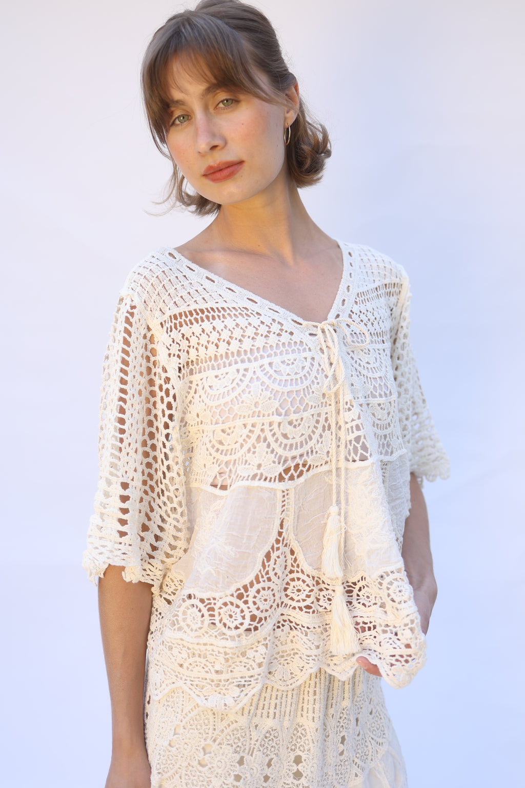 Leaves Crochet Tie Blouse