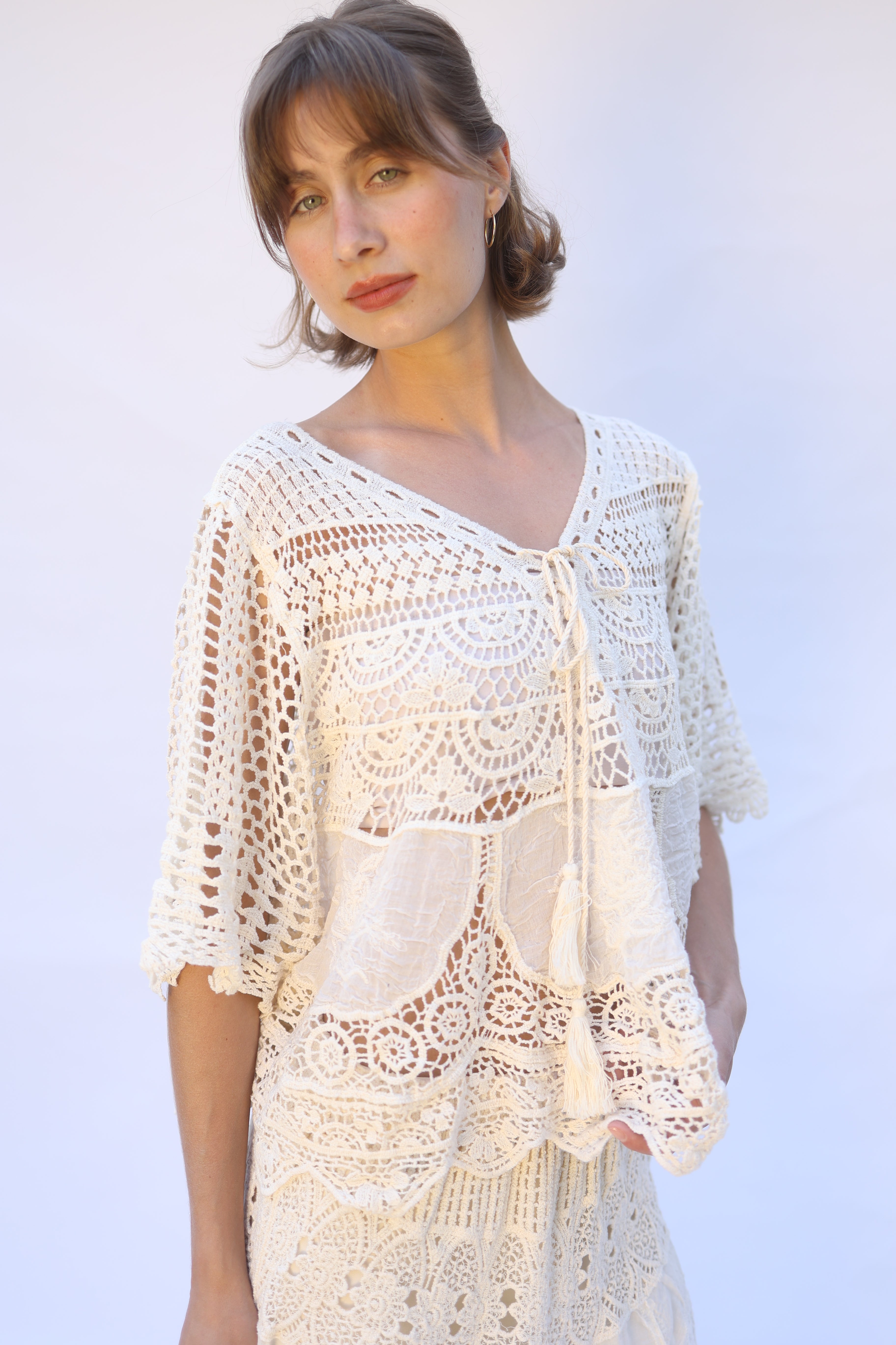 Leaves Crochet Tie Blouse