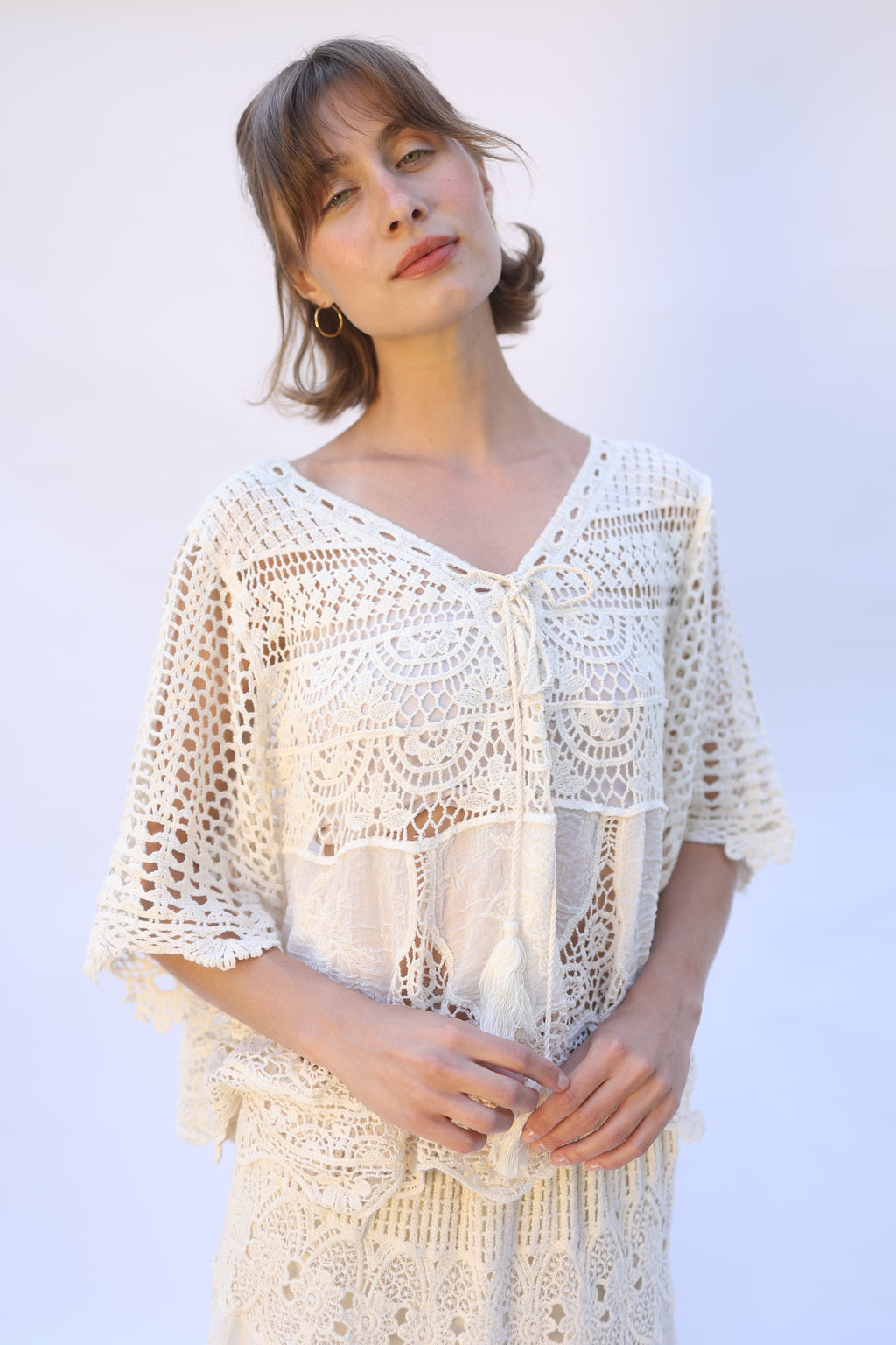 Leaves Crochet Tie Blouse