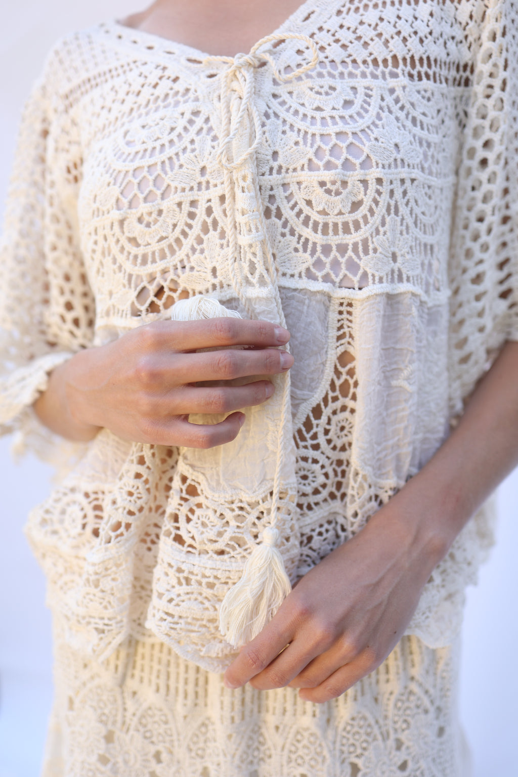 Leaves Crochet Tie Blouse