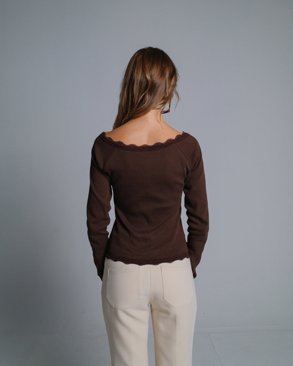 Buttoned Ribbed Lace Top