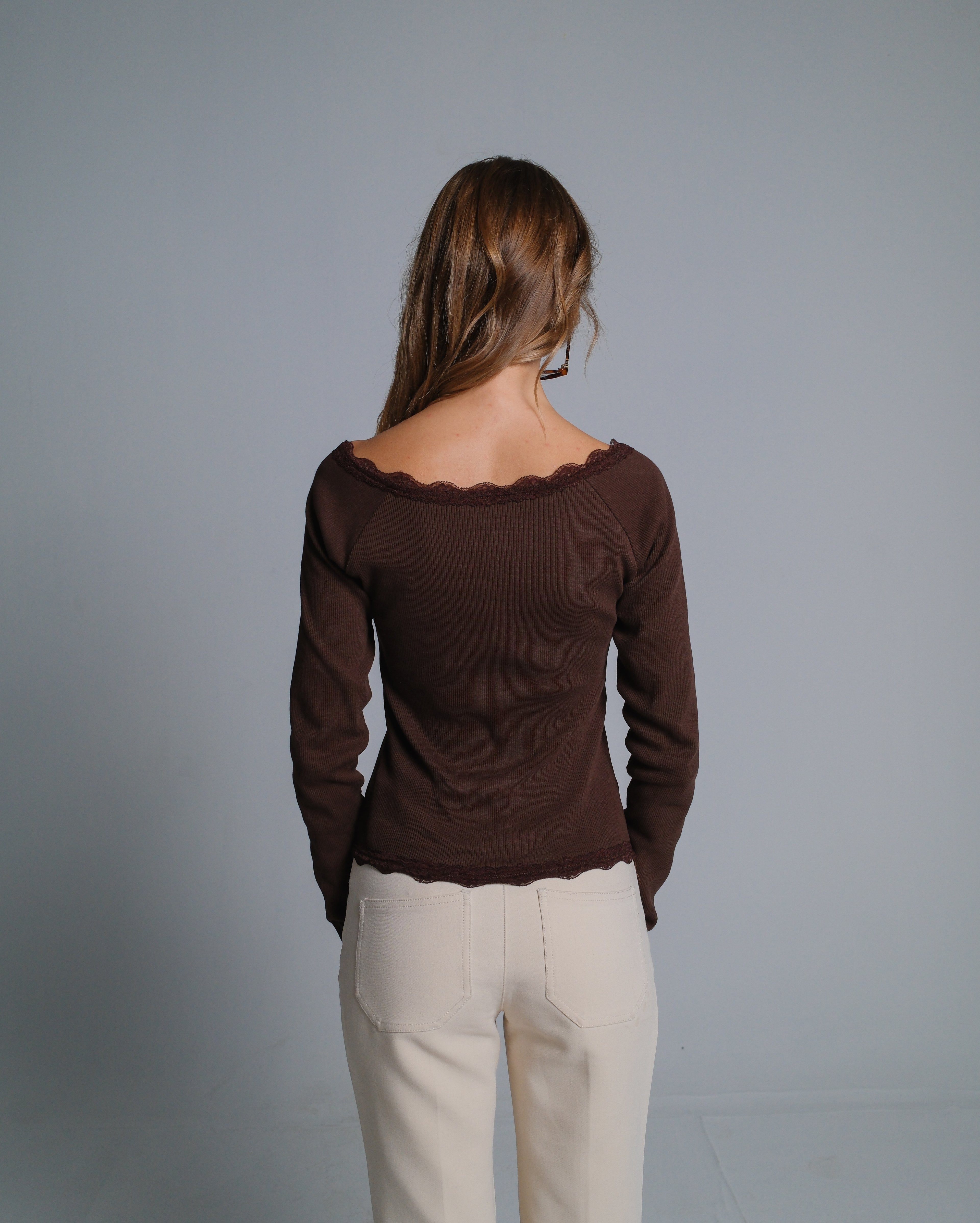 Buttoned Ribbed Lace Top