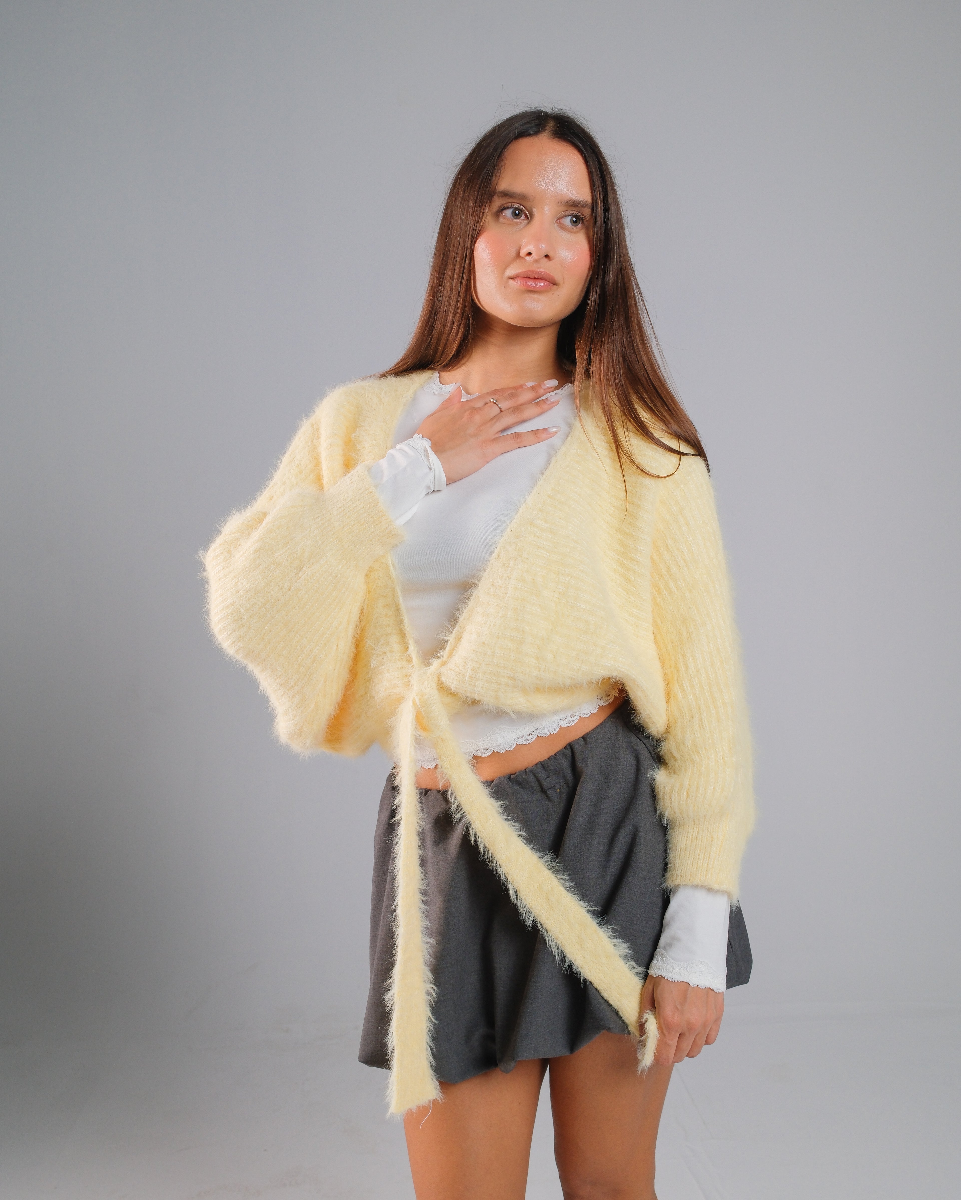 Textured Knit Tie Cardigan