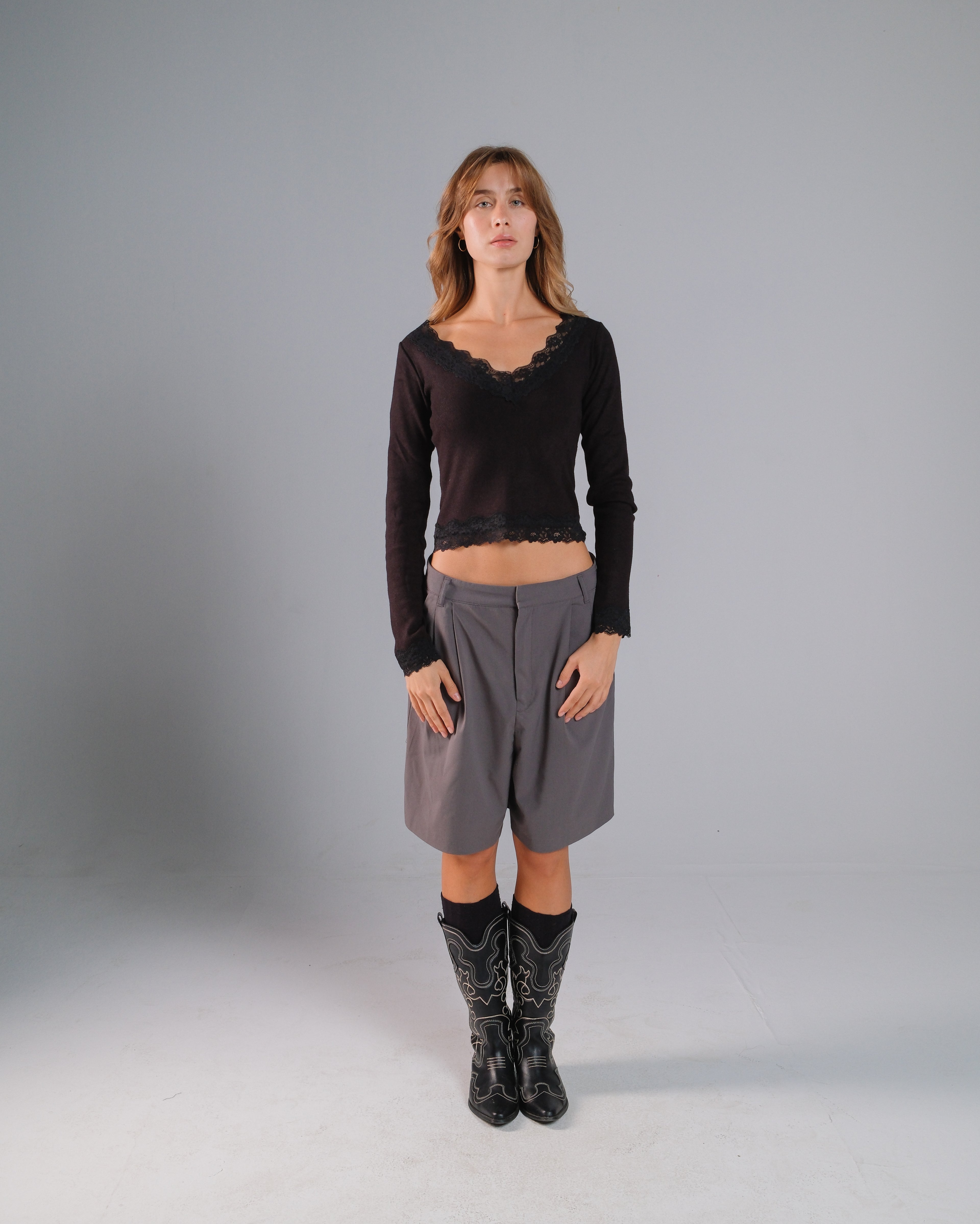 V-Neck Merino Wool Lace Top