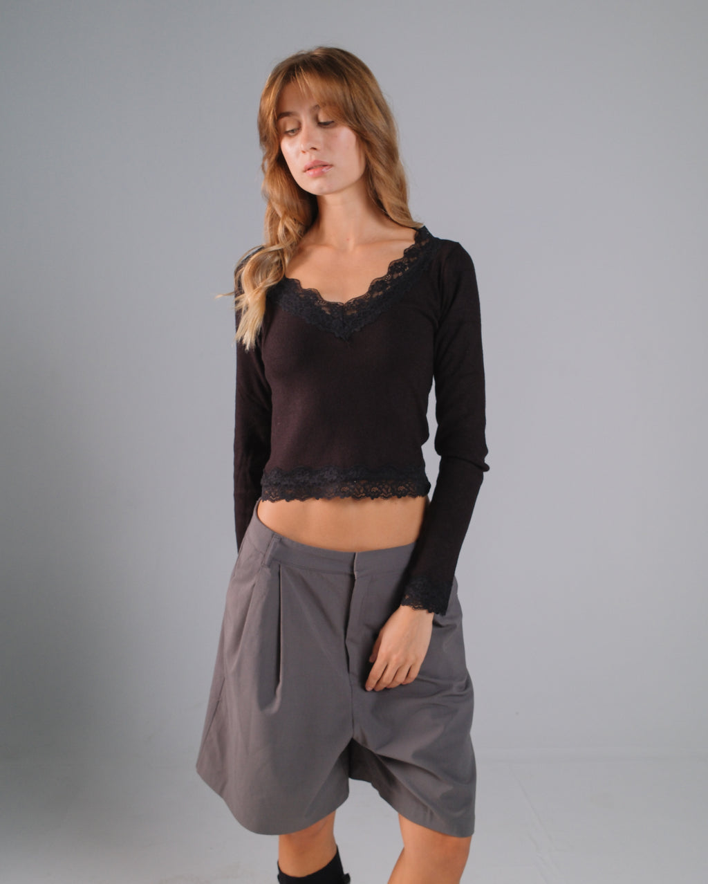 V-Neck Merino Wool Lace Top