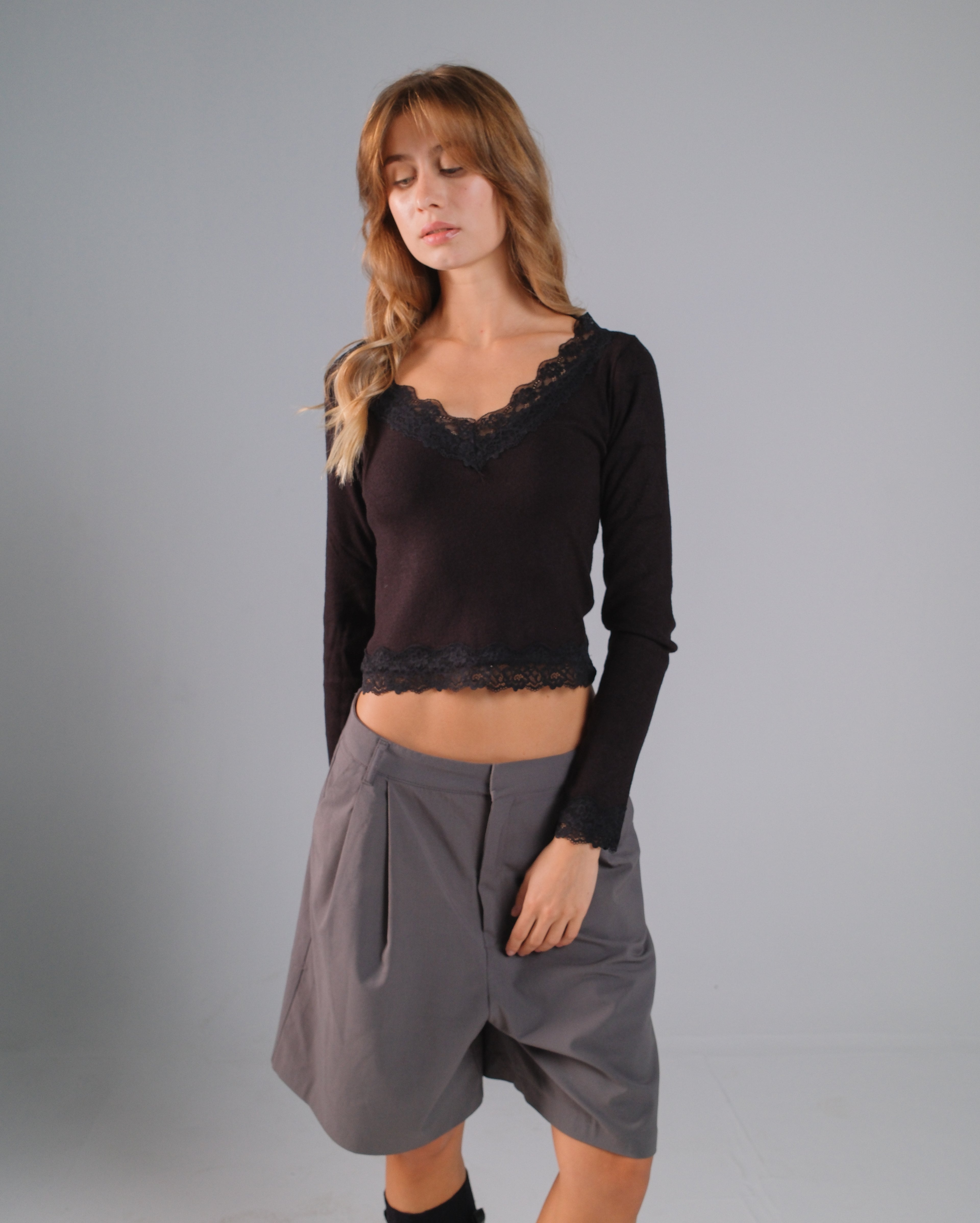 V-Neck Merino Wool Lace Top