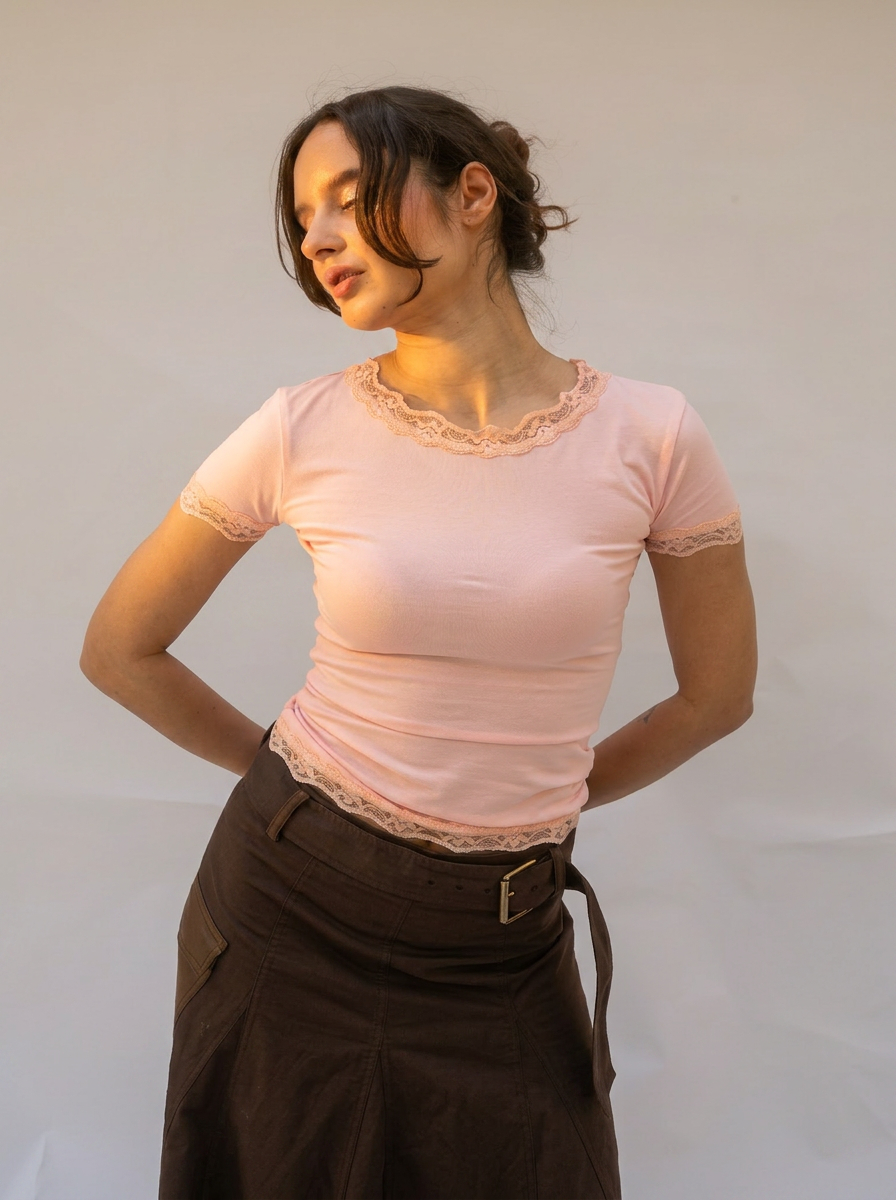 Cotton Half Sleeve Lace Top