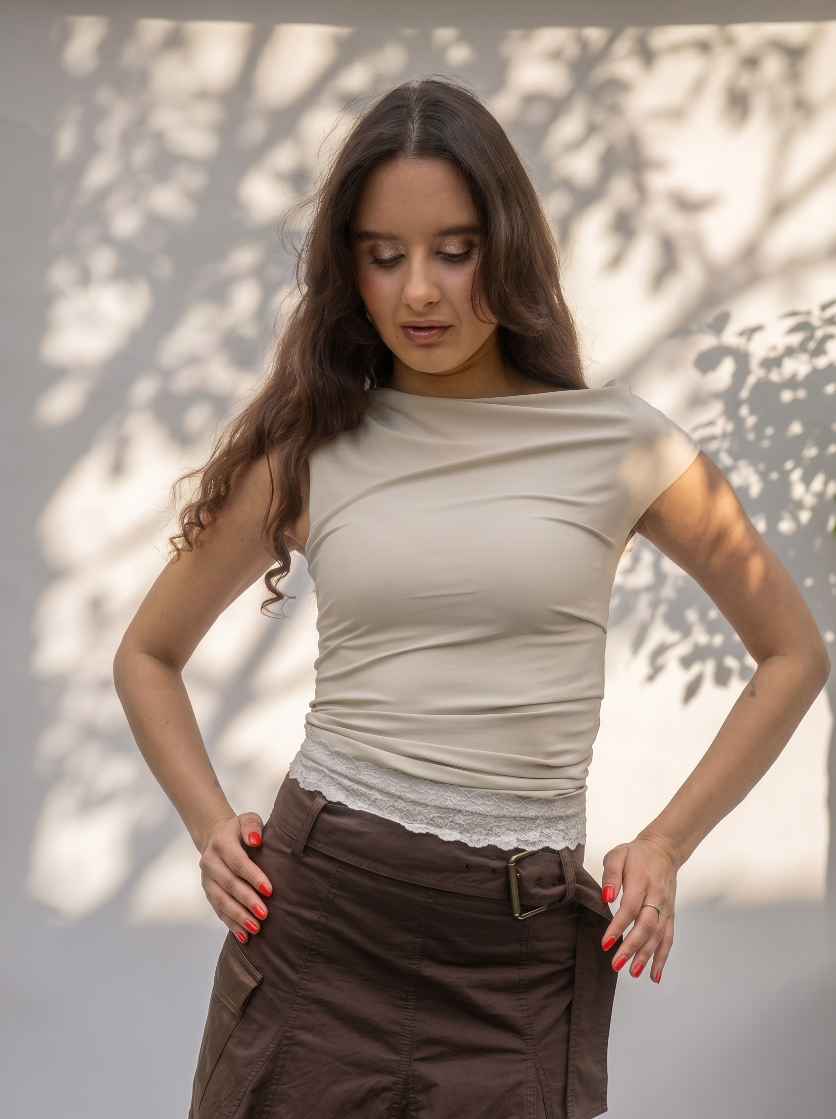 Polyamide Asymmetric Lace Top
