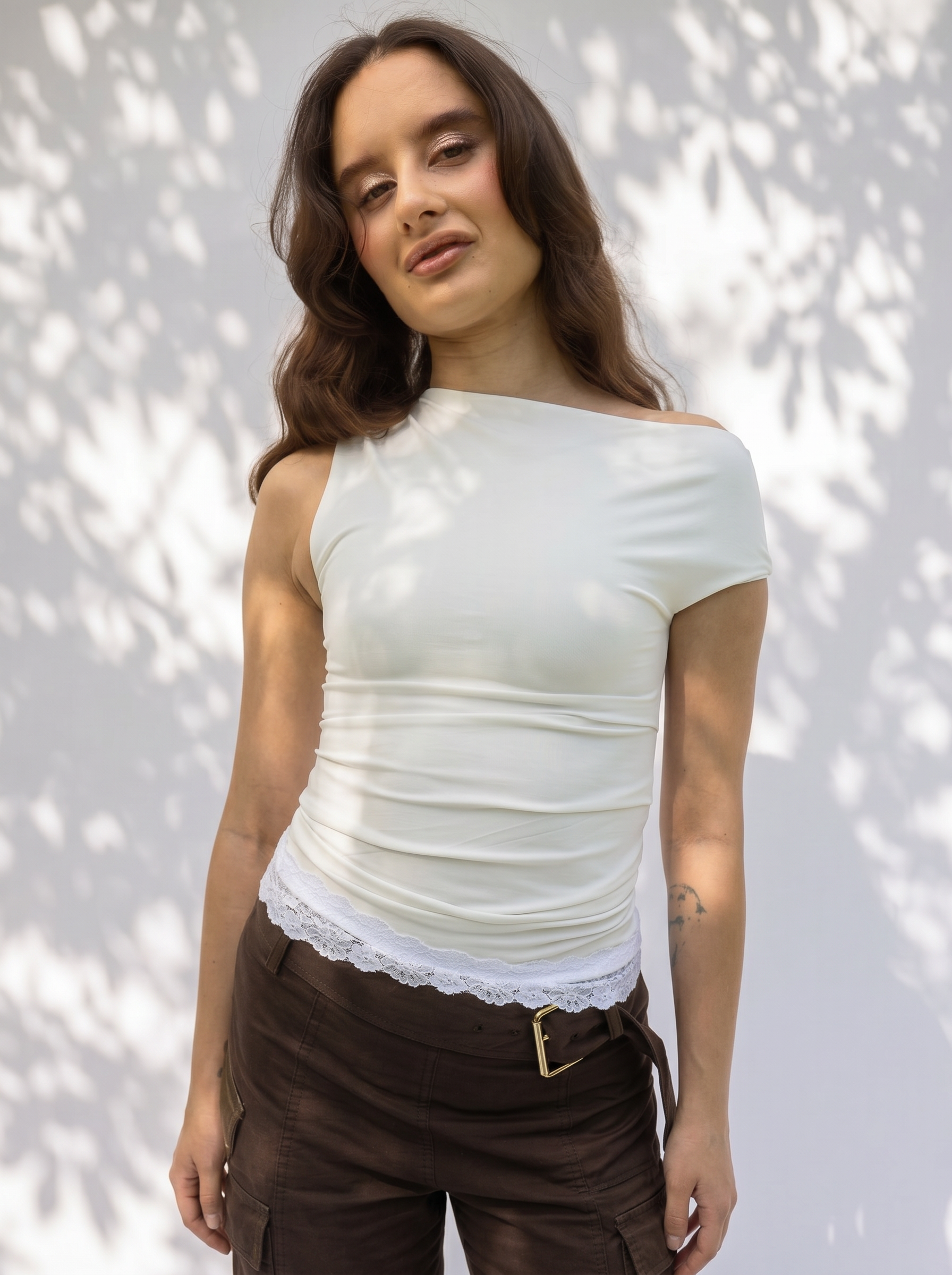 Polyamide Asymmetric Lace Top