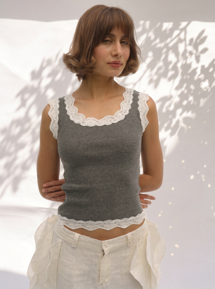 Ribbed Lace Tank Top