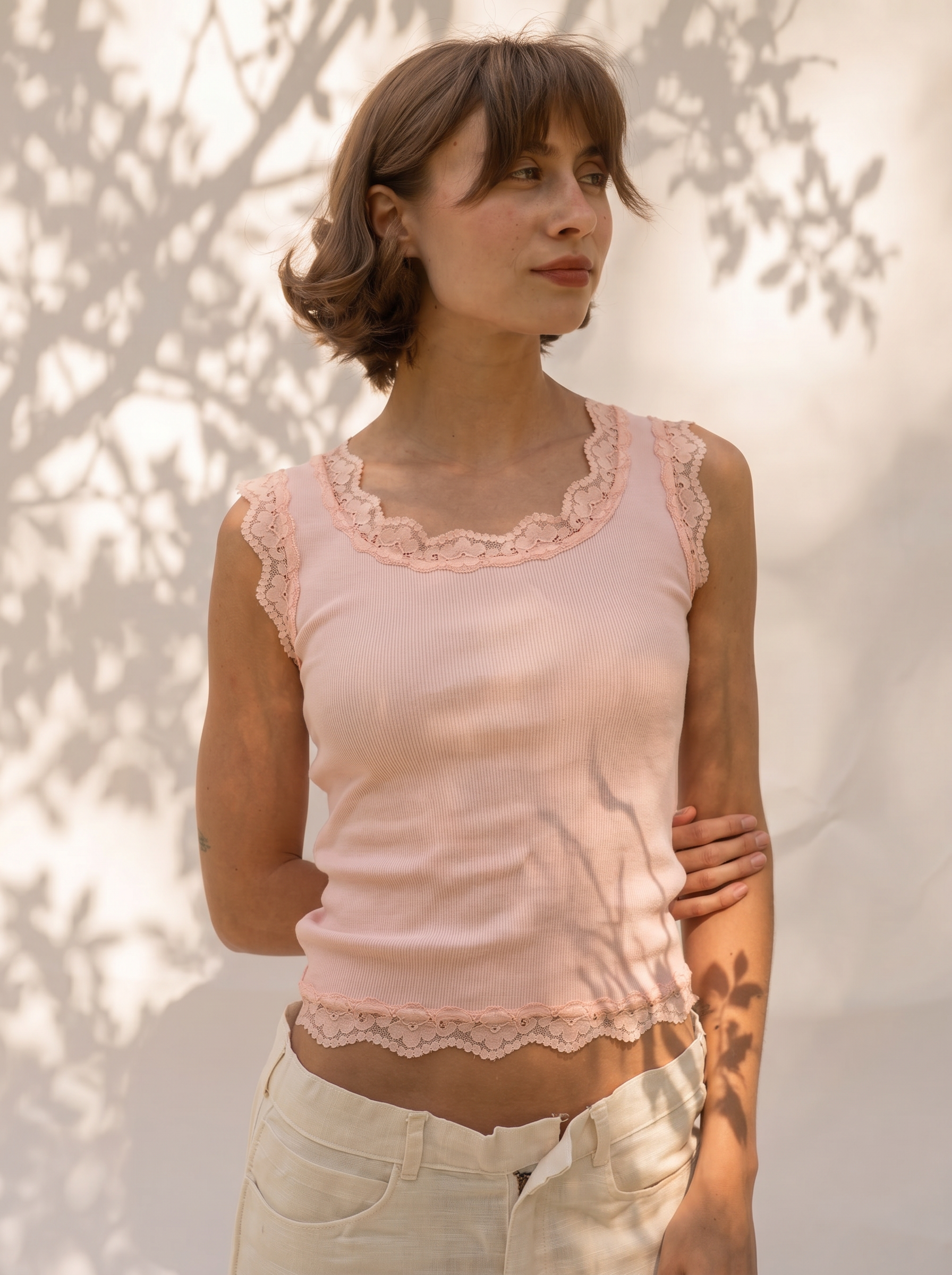 Ribbed Lace Tank Top