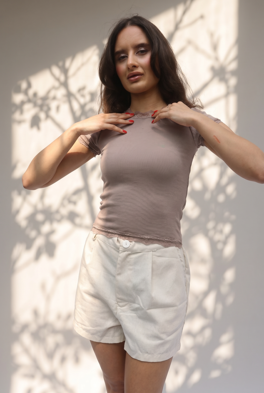 Ribbed Half Sleeve Lace Top