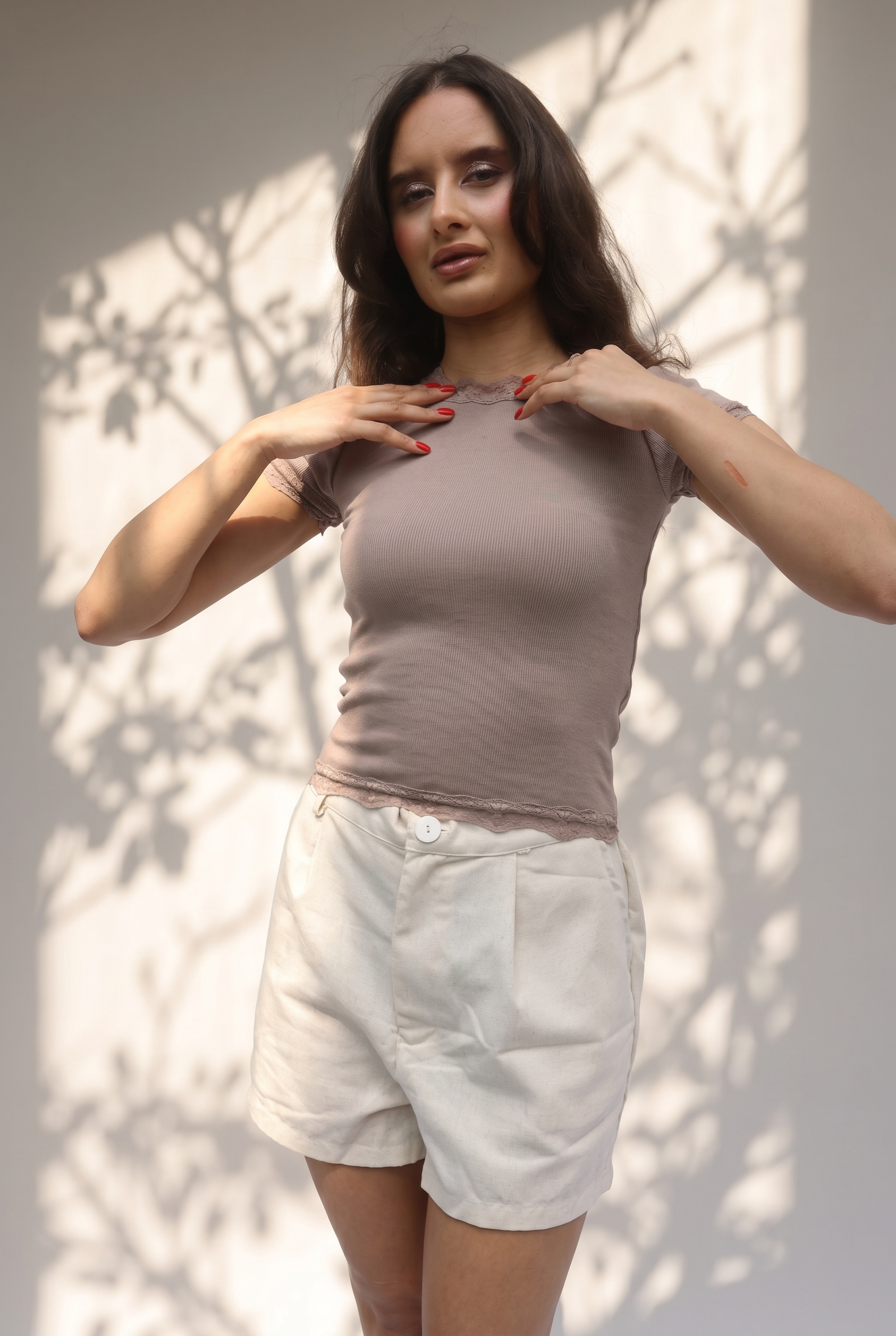 Ribbed Half Sleeve Lace Top