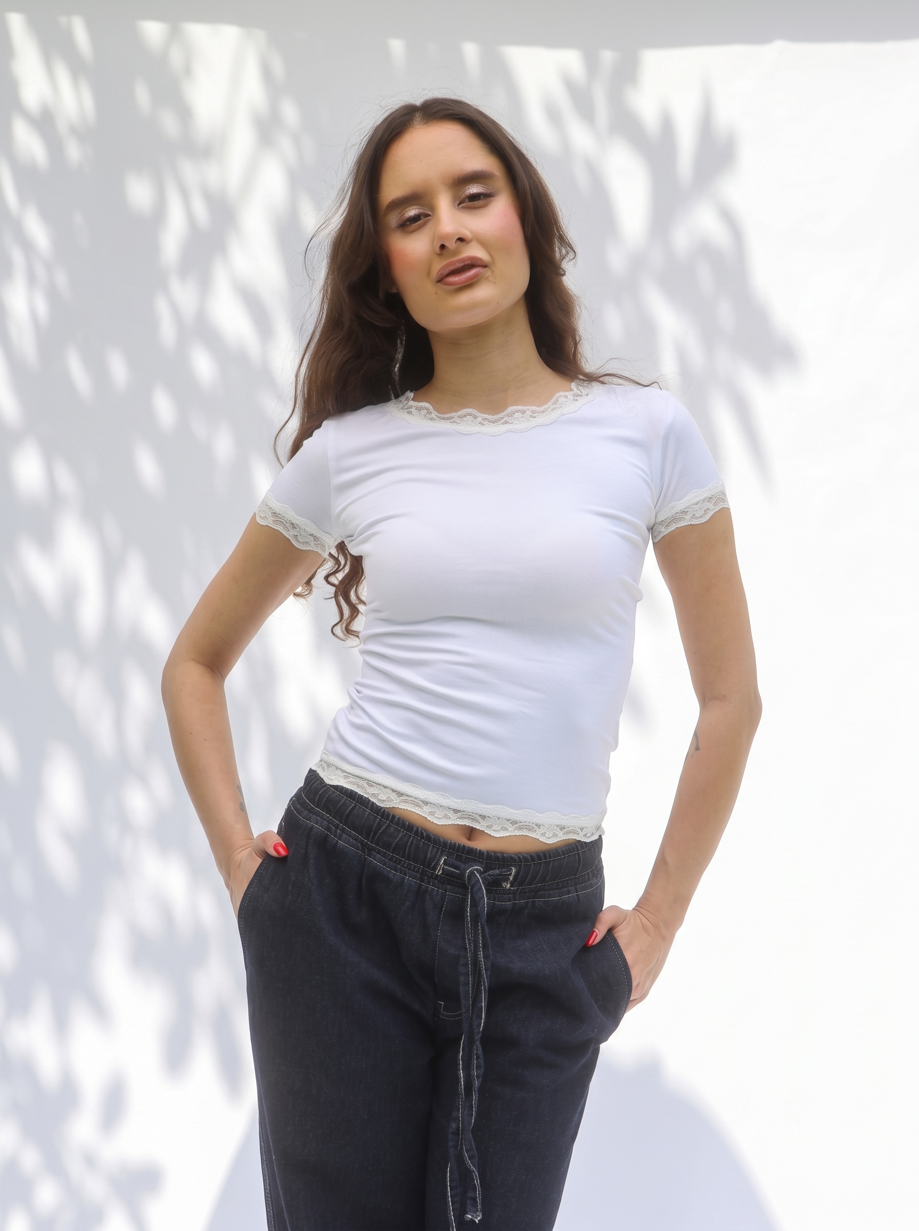 Cotton Half Sleeve Lace Top